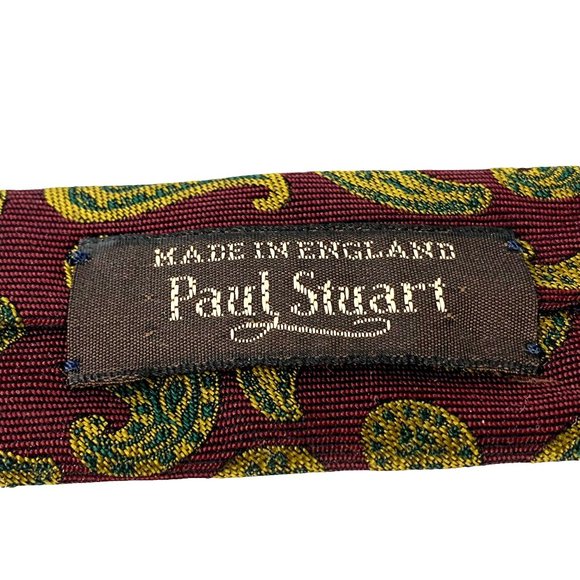 PAUL STUART 100% Silk Burgundy Gold Tip‎ Paisley Tie Made in England - Picture 5 of 8
